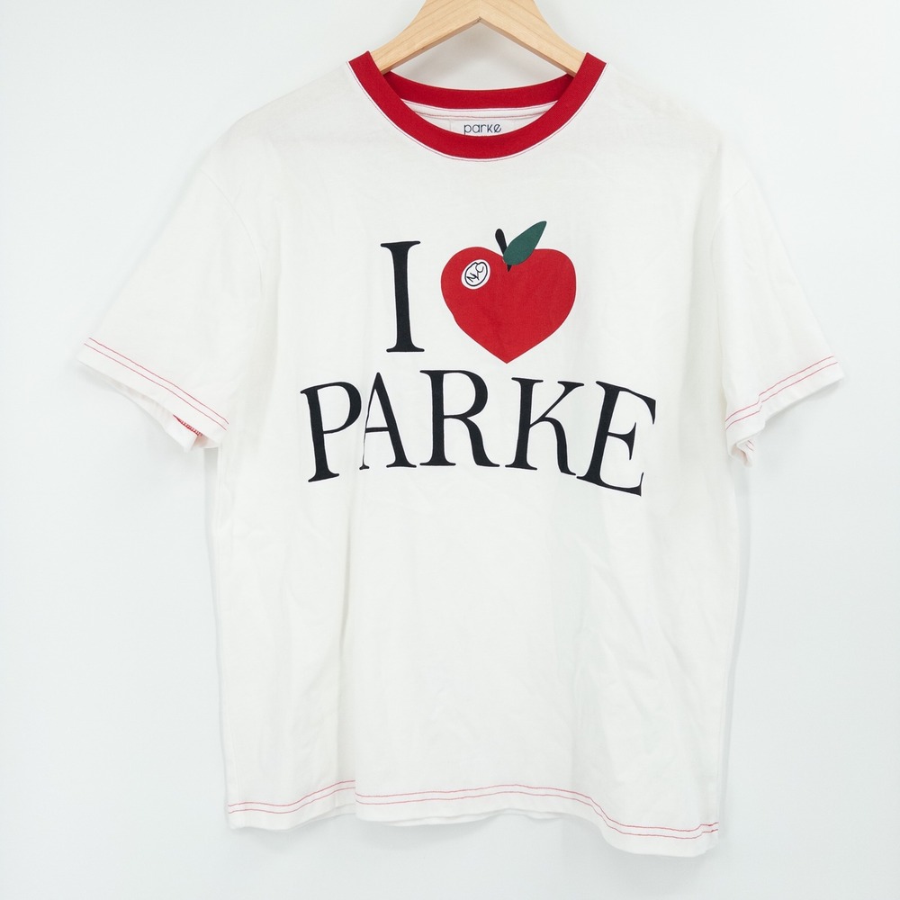 Parke Ringer T-Shirt Womens L/XL White Red NYC Apple Limited Edition‎ Rare Retro